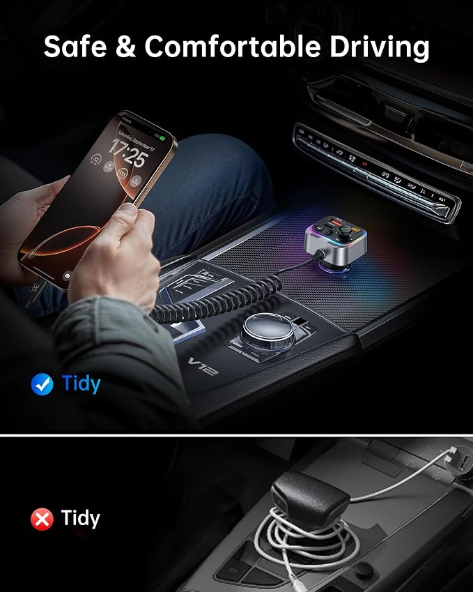 Syncwire Bluetooth 5.4 FM Transmitter Car Adapter 66W PD & QC 3.0 Fast Charging - Image 7