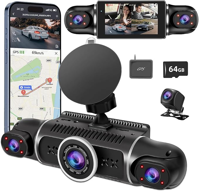 360° Dash Cam Front and Rear View 4 Channel Dash Camera FHD 2K+1080Px3 by Zunfly
