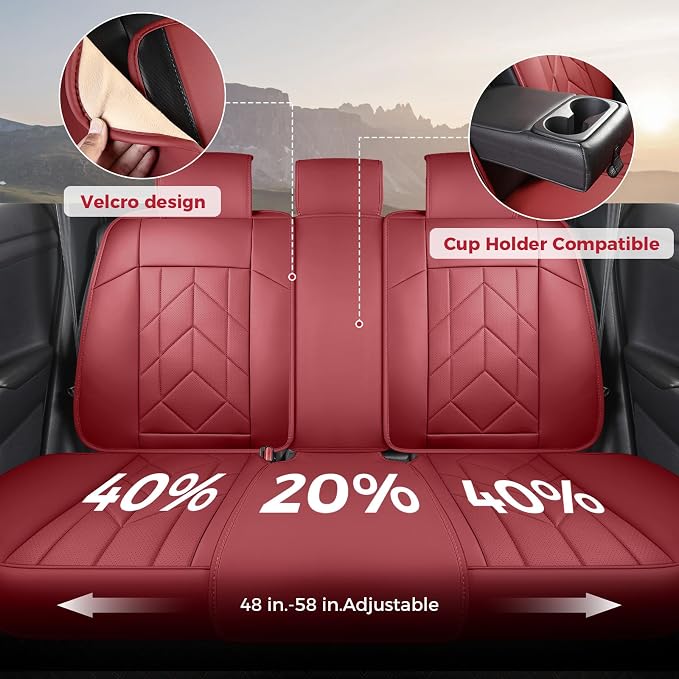 Wine Red Car Seat Covers Full Set - Image 5