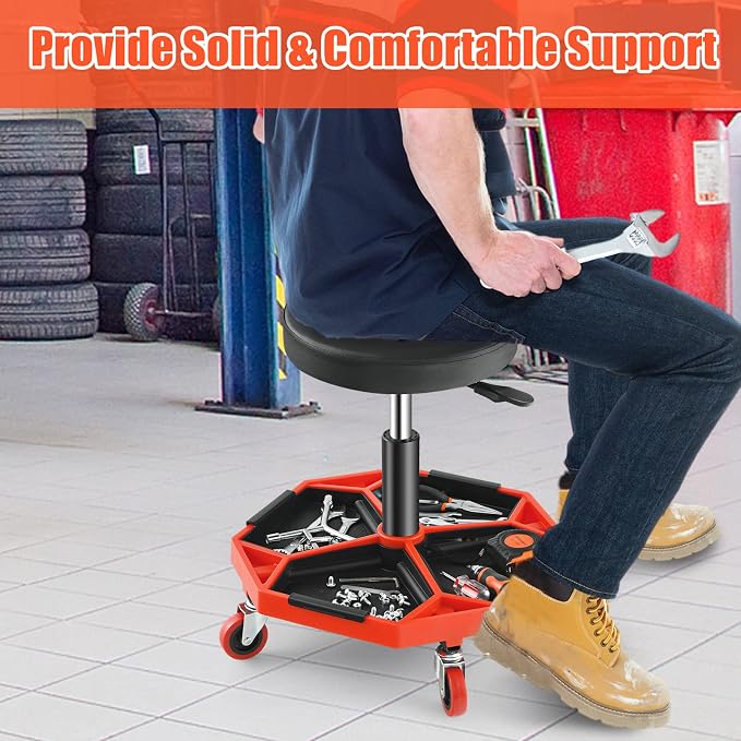 Adjustable Mechanic Rolling Stool, Pneumatic Rolling Stool - Image 9