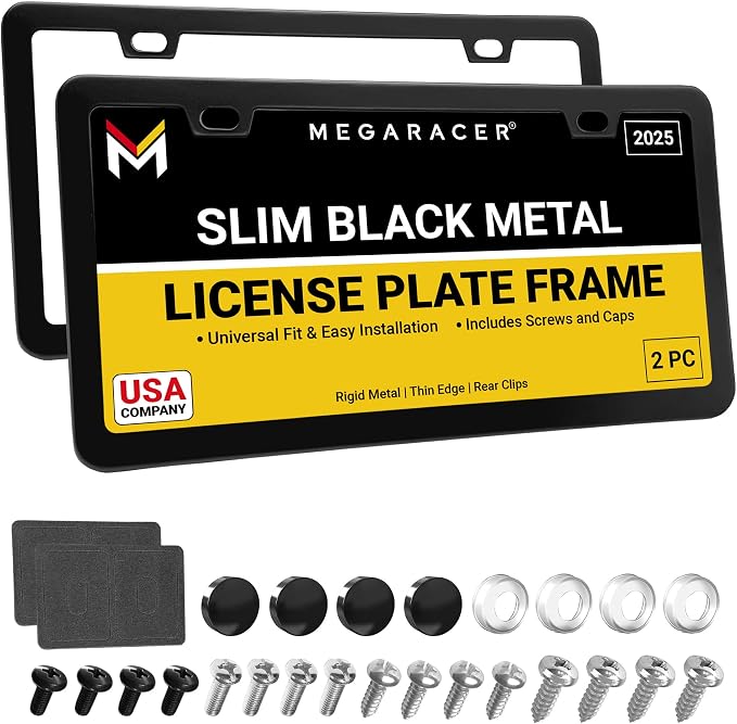 Premium Slim Matte Black License Plate Frames – 2 Pack, Rust-Free Stainless by MegaRacer