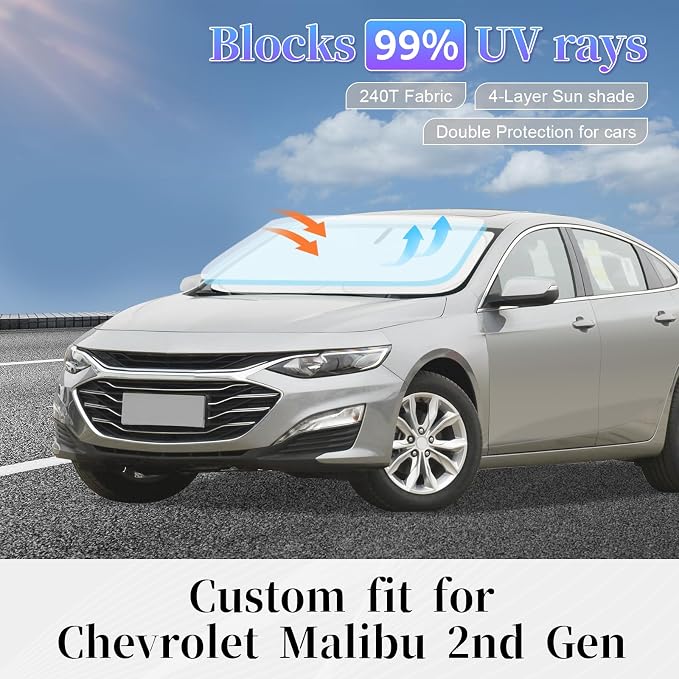 Sun Shade Sunshade for Chevrolet Malibu Windshield Cover, 4-Layer Front Window - Image 2