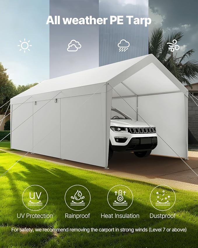 VEVOR Carport, 12 x 20 FT Outdoor Car Canopy, Potable Carport - Image 6