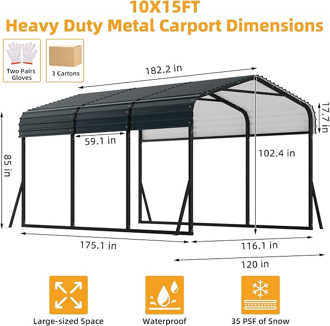 10' x 15' Heavy Duty Metal Carport - Image 2