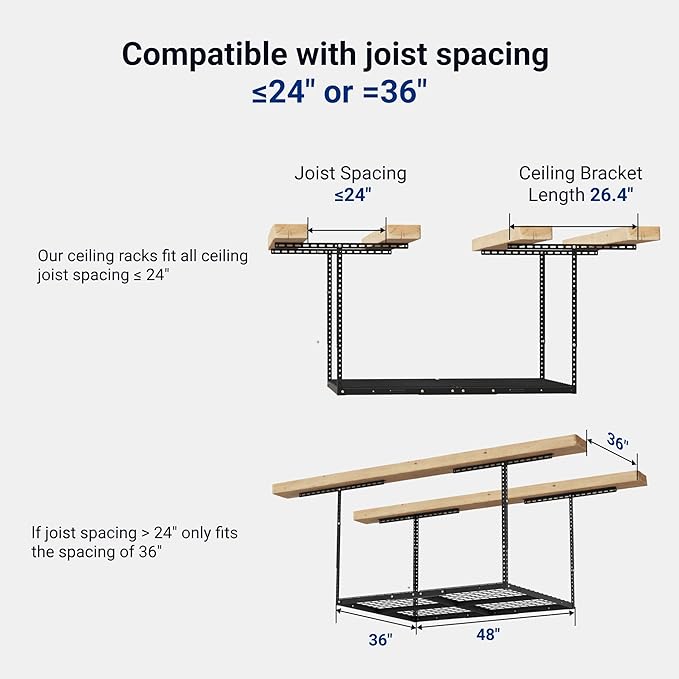 FLEXIMOUNTS 3x4FT Garage Storage Rack Overhead, Adjustable Ceiling Storage Racks - Image 2