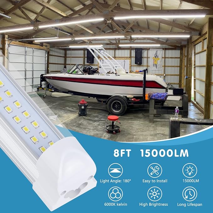 12 Pack, Led Shop Lights, 8FT Led Shop Light, 100W 6000K 15000LM Clear White - Image 6