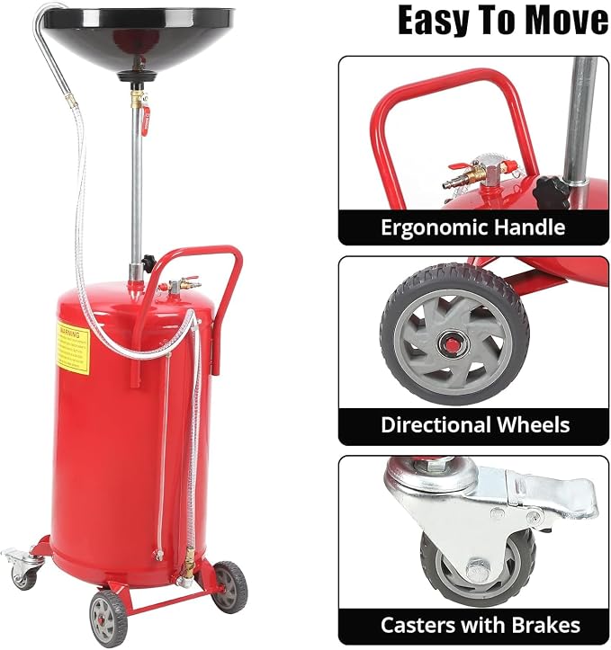 20-Gallon Waste Oil Drain Tank, Air Operated Portable Oil Drainer - Image 6