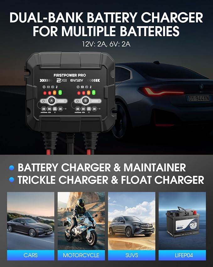 2-Bank, 4A Trickle Charger for Car Battery, 12V 6V Car Battery Charger - Image 7