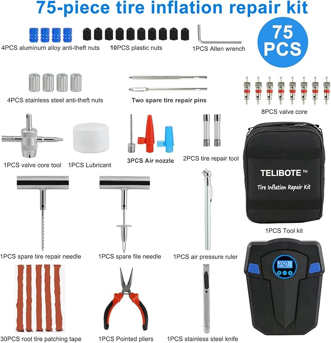 Tire Repair Kit, Tire Inflator Portable Air Compressor, Heavy Duty Flat Tire - Image 2