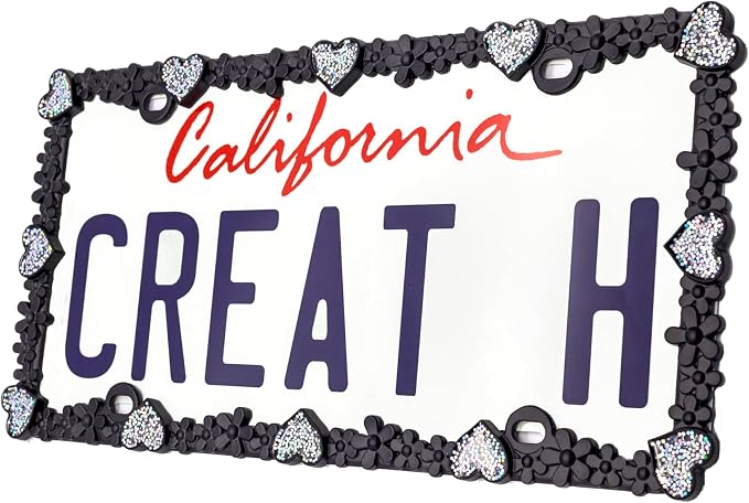 Creathome 3D Shining Daisy Heart License Plate Frame from Pure Zinc Alloy Metal - Image 2