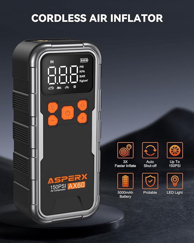 Tire Inflator Portable Air Compressor, 150PSI Cordless Air Pump - Image 2