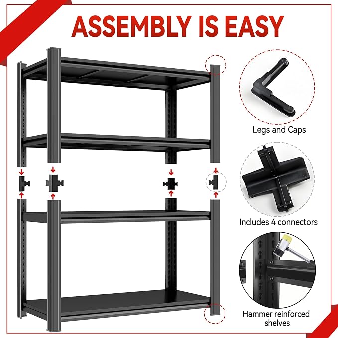 Metal Garage Shelving Unit, Heavy Duty Adjustable Storage Rack, Steel Shelving - Image 4