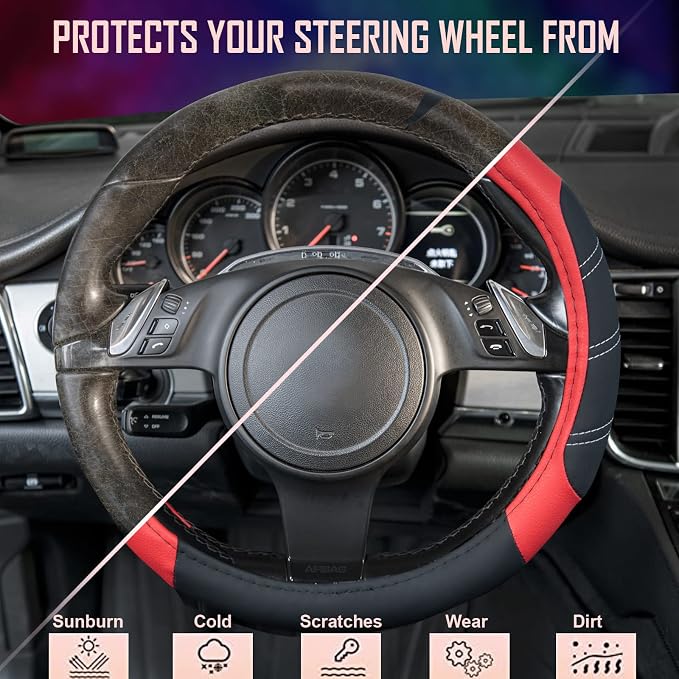 CAR PASS Line Rider Microfiber Leather Sporty Steering Wheel Cover Universal - Image 4