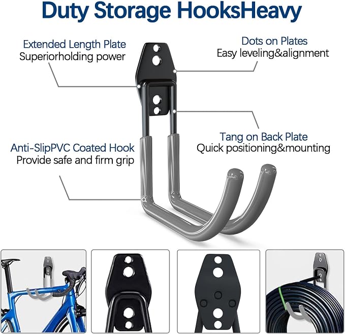 3-H Large Garden Hose Holder Wall Mount 4 Pack, Solid Steel Hose Hanger - Image 3