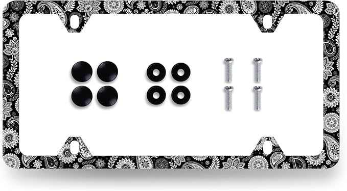 Black and White Paisley License Plate Frame Boho License Plate Holder Stainless by RNKATIH