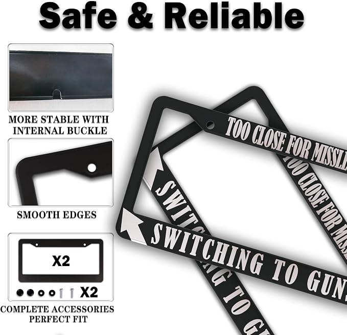 License Plate Frames Black and White License Plate Cover Too Close Missiles - Image 4