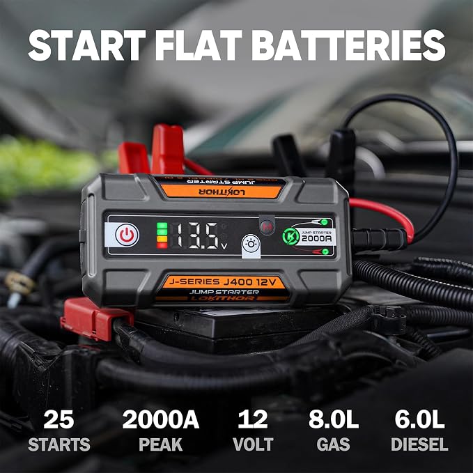 J400 2000A 12V Portable Lithium Jump Starter, Car Battery Booster Pack - Image 3