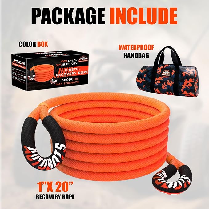 AUTOBOTS 1" x 20'Kinetic Recovery Rope，Heavy Duty Tow Rope Tow Strap - Image 6