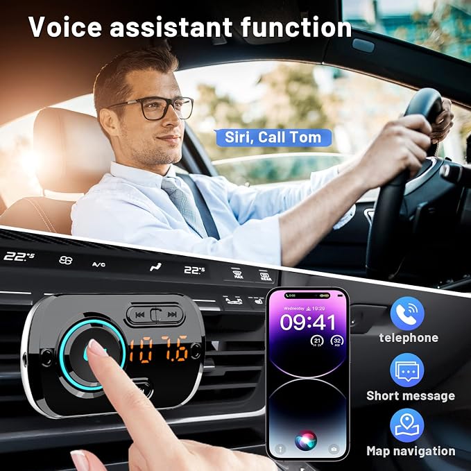 Bluetooth FM Transmitter for Car, Wireless Radio Adapter Car Music Player - Image 6