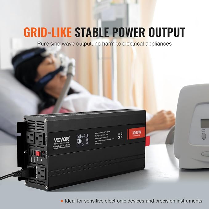 VEVOR Pure Sine Wave Inverter, 3000 Watt, DC 12V to AC 120V Power Inverter - Image 3