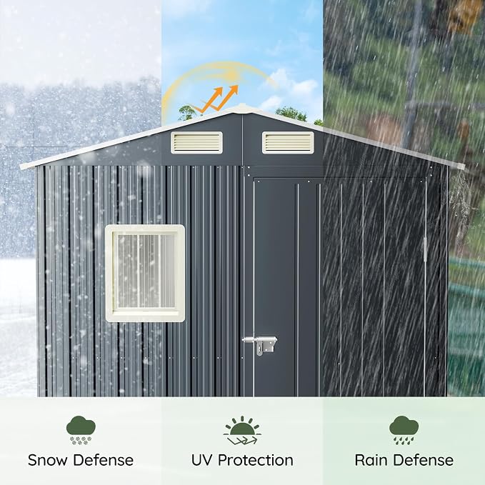 6x4 FT Outdoor Metal Storage Shed, Single Door, 1 Clear Window, Tool Shed - Image 7