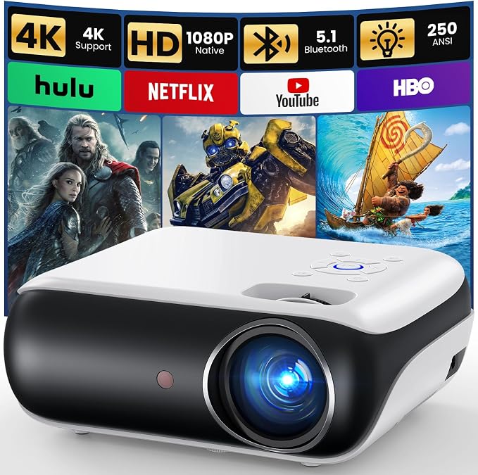 HAPPRUN Native 1080P Bluetooth Projector, Full HD Portable Outdoor Movie by HAPPRUN