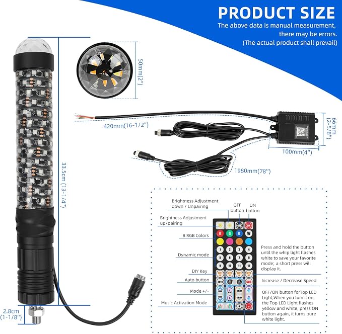 DREAMIZER 2Pack 1FT Fat Whip Lights New Upgraded Spiral LED Whip Light - Image 9