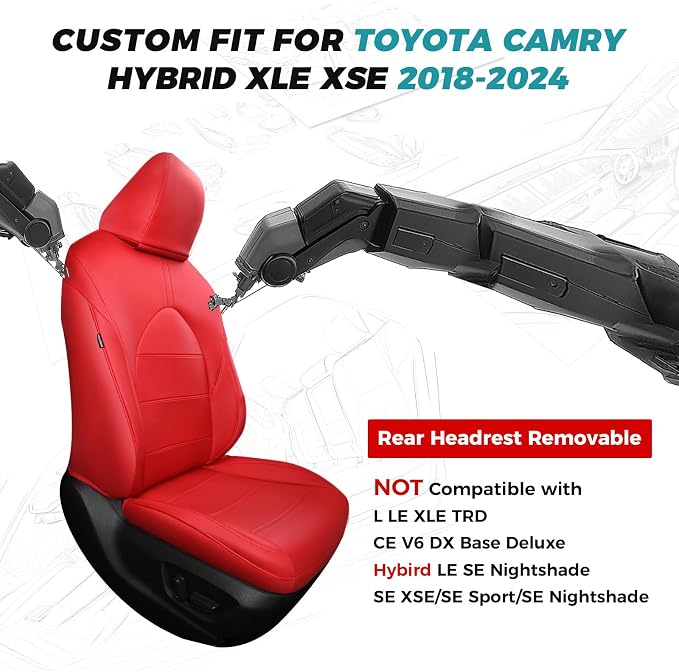 for Toyota Camry Seat Covers Hybrid XLE XSE 2018 2019 2020 2021 2022 2023 2024 - Image 2