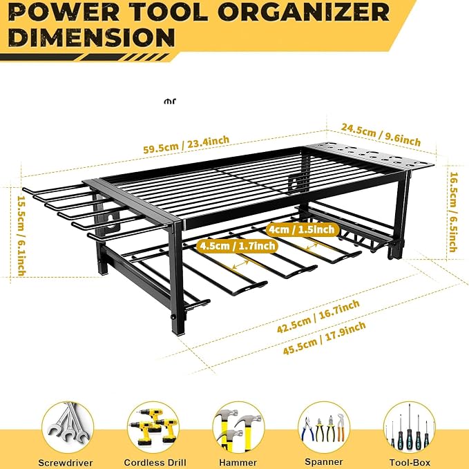 Power Tool Organizer, Garage shelving 2 Layers Garage Tool Organizers 4 Drill - Image 2