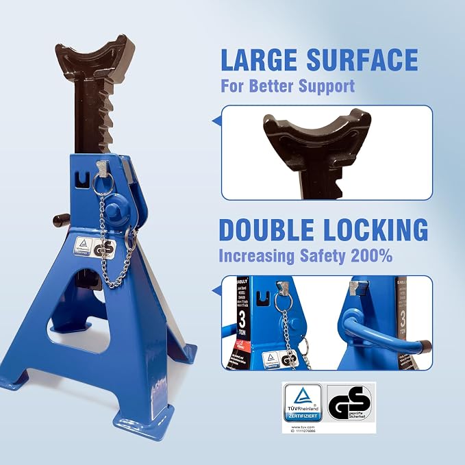 Car Jack Stands 3 Ton with Double Locking and Large Foot Base - Image 3