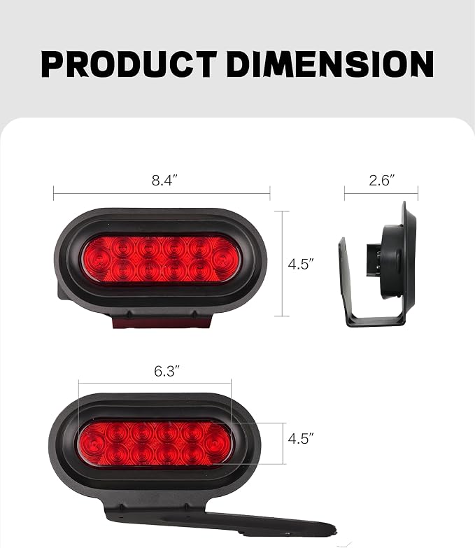 Young Bike Rack Brake Light & Plate Kit, 6 Inch 10LEDs Oval Red LED Tail Light - Image 8