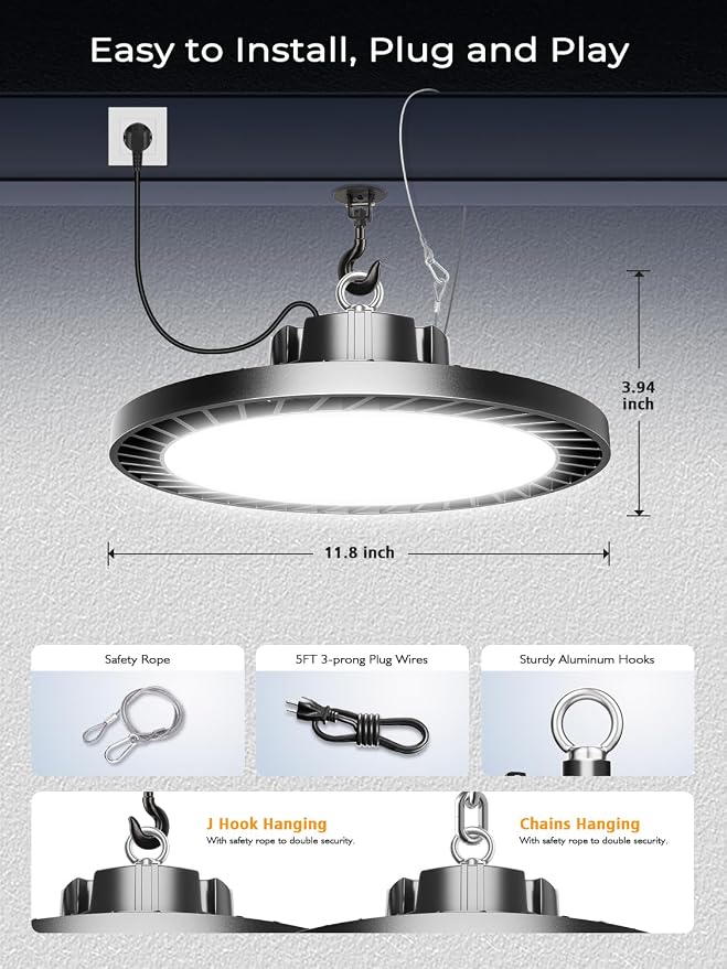 250W UFO LED High Bay Light, 37500LM Super Bright Industrial UFO High Bay LED - Image 5