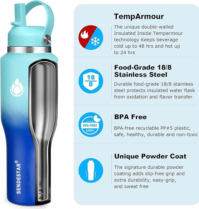 SENDESTAR 40oz Stainless Steel Water Bottle, Double Wall Vacuum Insulated Bottle - Image 4