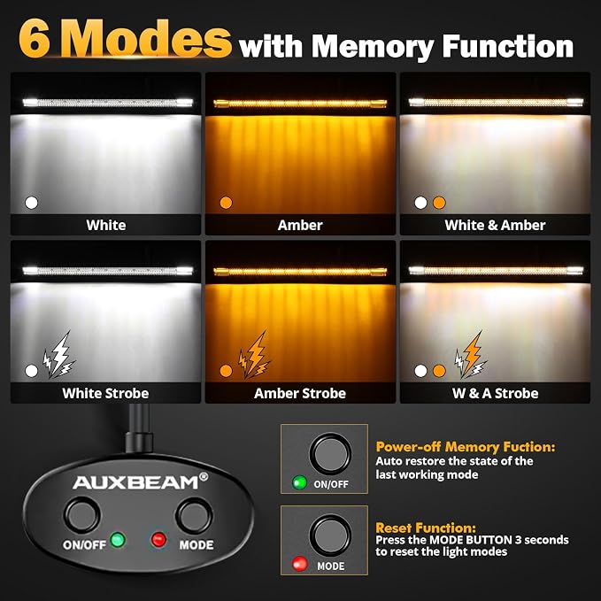 Auxbeam LED Straight Light Bar 50 Inch 288W Amber White Fog Lights, 6 Modes - Image 2