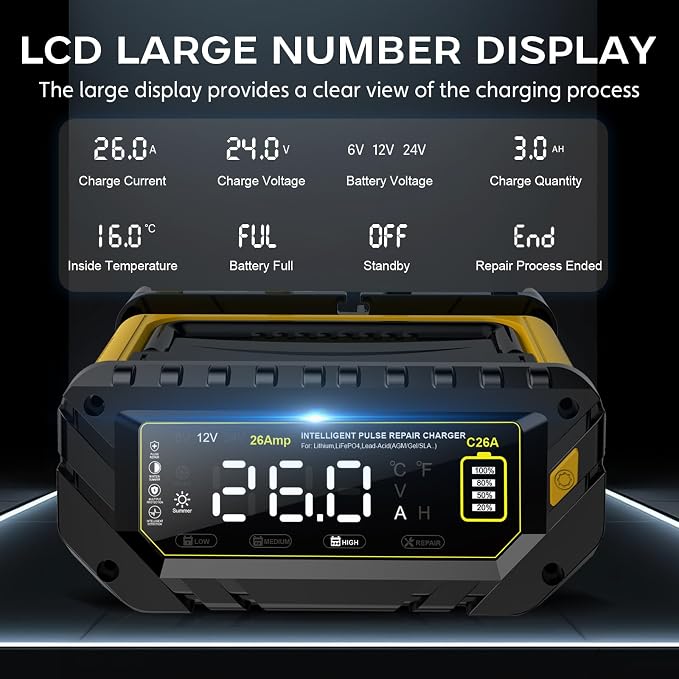 26-Amp Battery Charger, 6V/12V/24V Car Battery Charger & Maintainer, Trickle - Image 4