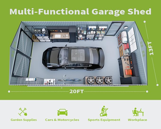 20 x 13 FT Outdoor Storage Shed, Large Metal Garden Shed - Image 8