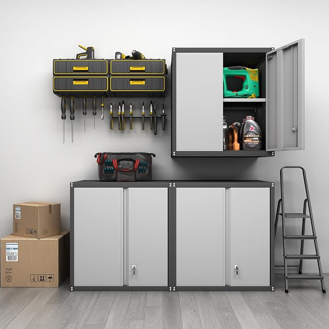 GREATMEET Metal Wall Cabinet, Wall Mounted Garage Cabinet, Locking Metal - Image 2