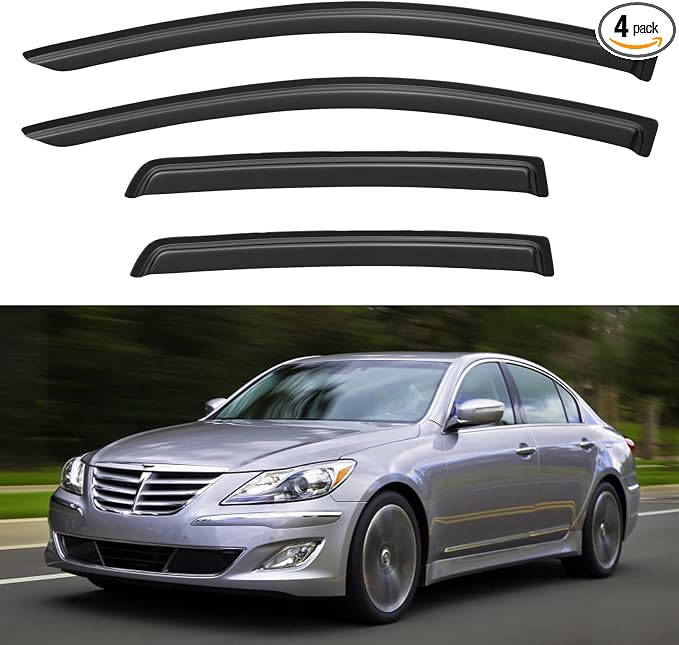 Window Visors Rain Guards for 2009-2014 Hyundai Genesis Sedan, Out-Channel by YQAUTEC