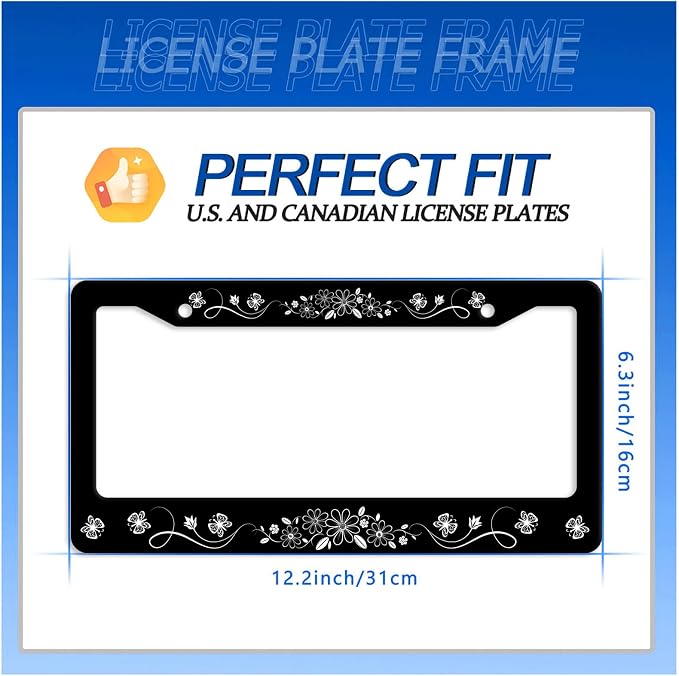 Black White Daisy Butterfly License Plate Frame Flowers License Plate Stainless - Image 7