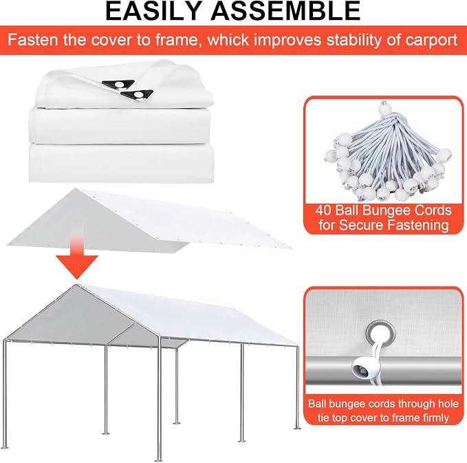 10 x 20 Ft Carport Replacement Canopy Cover Garage Top Tent Shelter - Image 4
