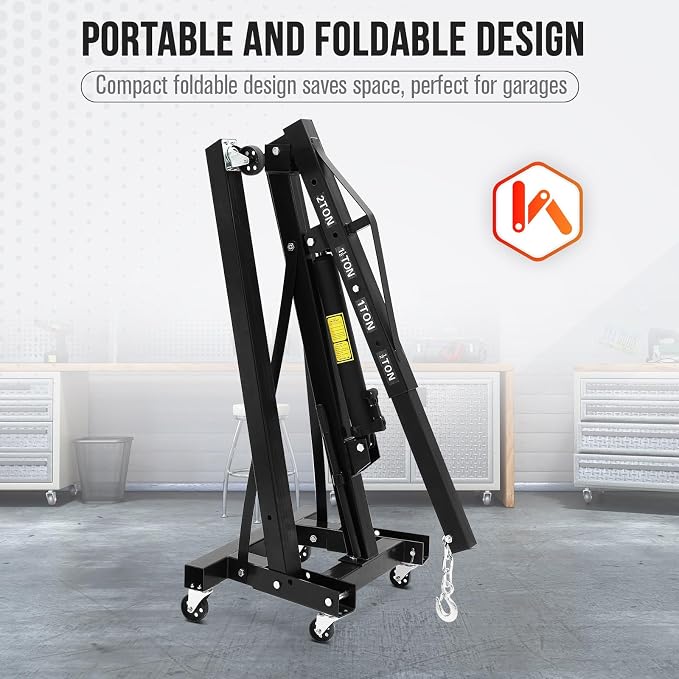 2 Ton Engine Hoist, Hydraulic Cherry Picker Engine Hoist Lift, 4400LBS Heavy - Image 3