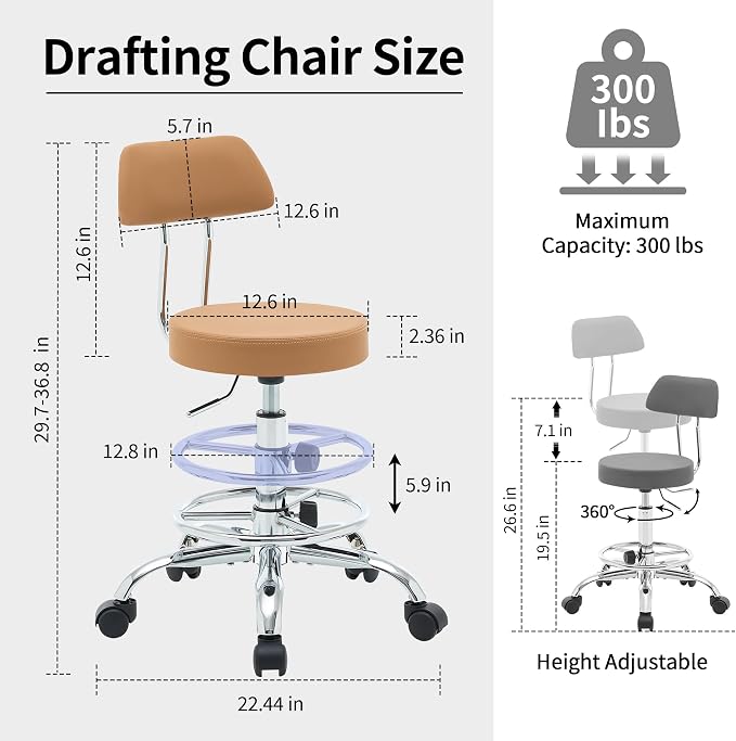 Ergonomic Desk Stool Adjustable Footrest Salon Chair - Image 2