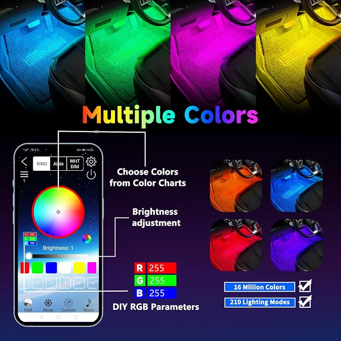 Car Led Interior Light Strip 72LEDs Under Dash Foot Well PVC Housing RGB DIY - Image 3