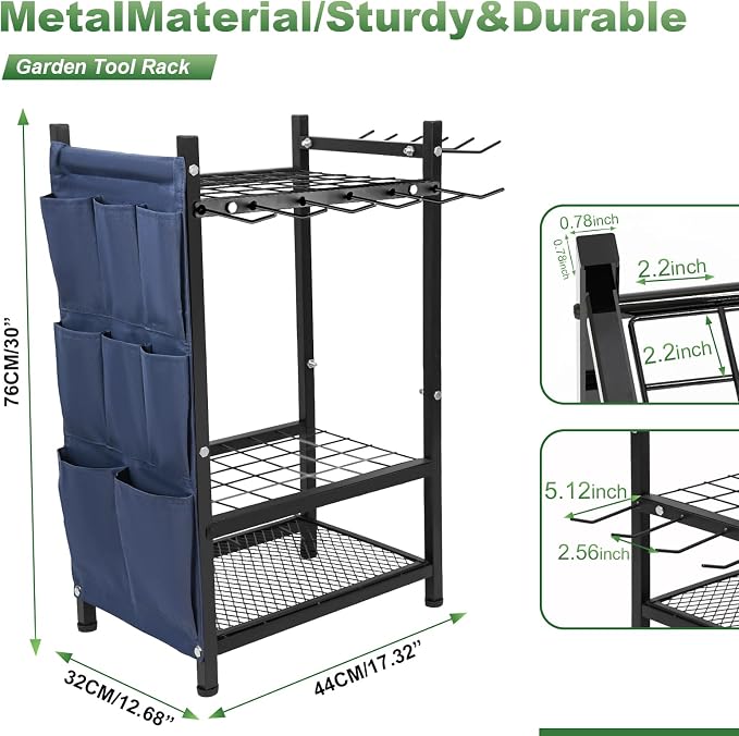 Garden Tool Rack Freestanding, Heavy Duty Garden Tool Organizer, 3-tier Tool - Image 3