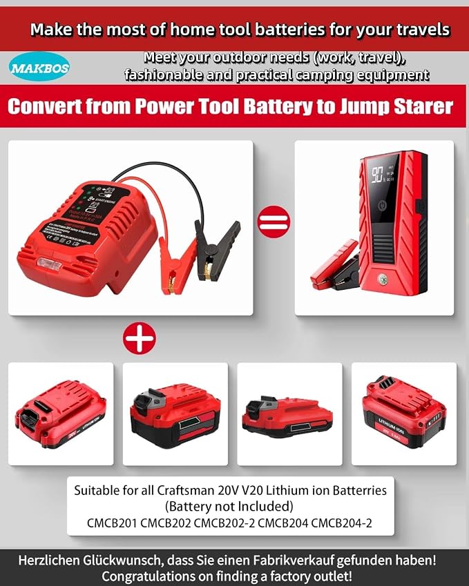 Car Jump Starter Adapter for Craftsman 20V Battery, 12V Portable Car Jump - Image 7