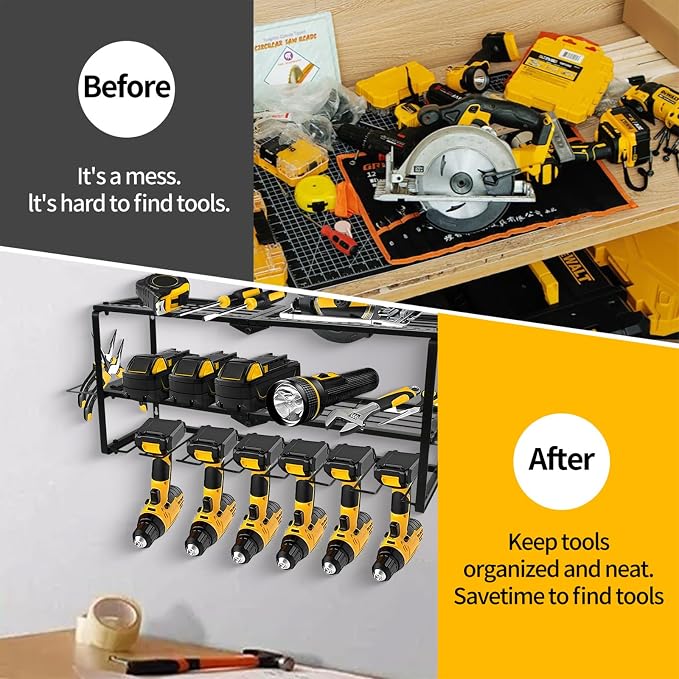 Wall Mount Power Tool Organizer, 3 Layer 7 Drill Hangers Storage Rack, Tool - Image 6