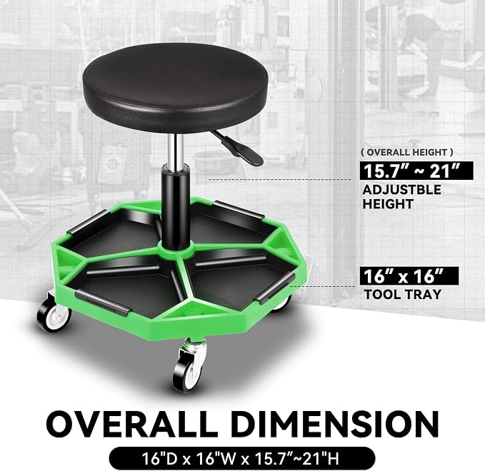 Auto Dynasty Mechanic Stool, Adjustable Rolling Pneumatic Creeper Garage Shop - Image 7