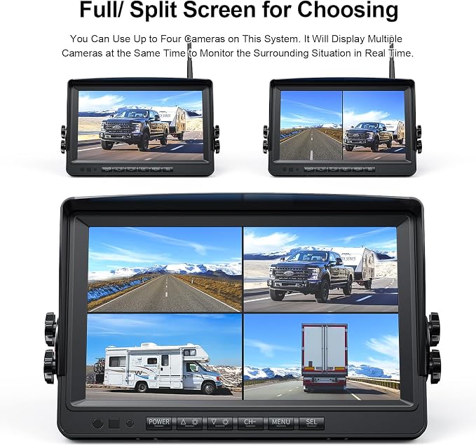 Fookoo HD 1080P 9" Wireless Backup Camera System, 9-inch Dual/Quad Split - Image 4