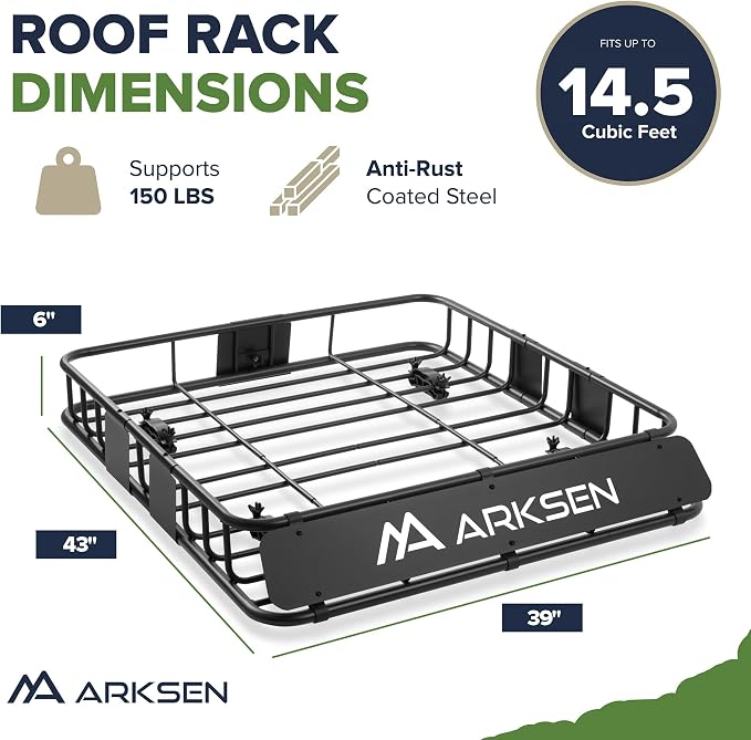 ARKSEN 43 x 39 x 6 Inch Universal 150LB Heavy Duty Roof Rack Cargo - Image 6