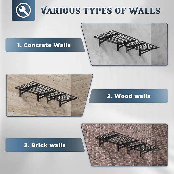 2 Pack Heavy Duty Garage Wall Shelving Set, Wall Mounted Garage Shelves 500lbs - Image 3